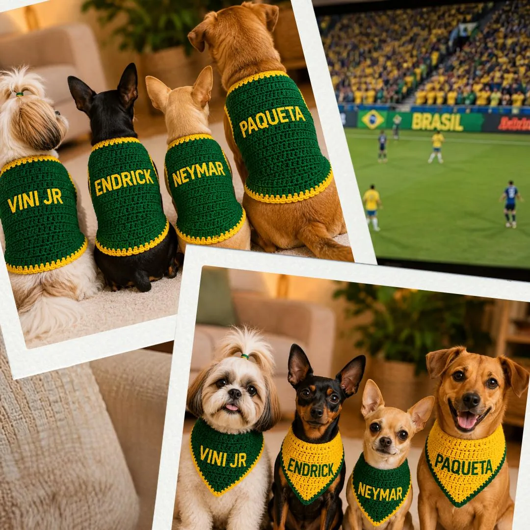 Coleção Copa do Mundo — Roupinhas de Crochê para Pets